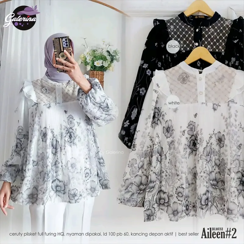 Aileen Blouse baju atasan wanita motif cantik dan anggun Panjang 5