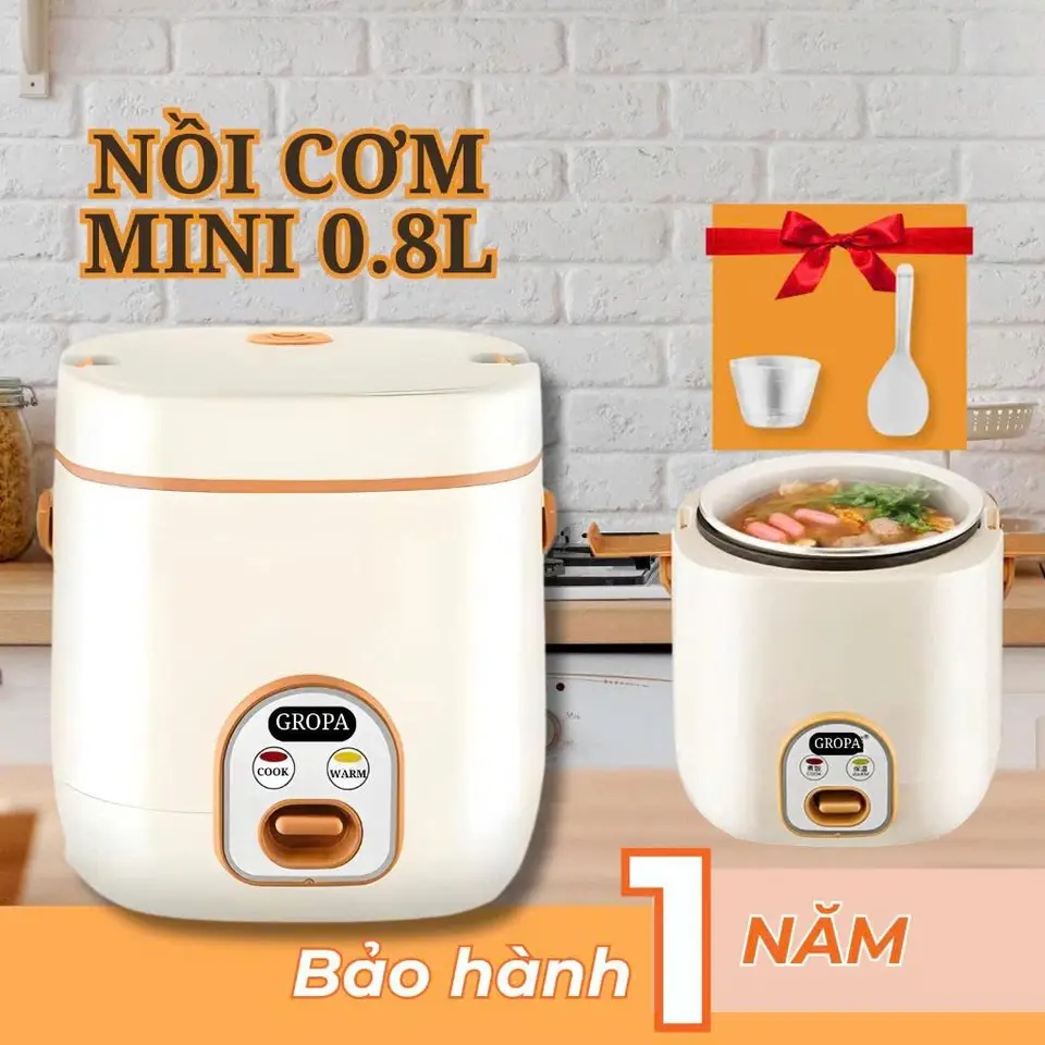 Nồi Cơm Đa Năng 0.8L Cao Cấp Công Suất 300W Dùng Cho 1-2 Người Bảo Hành 12 Tháng