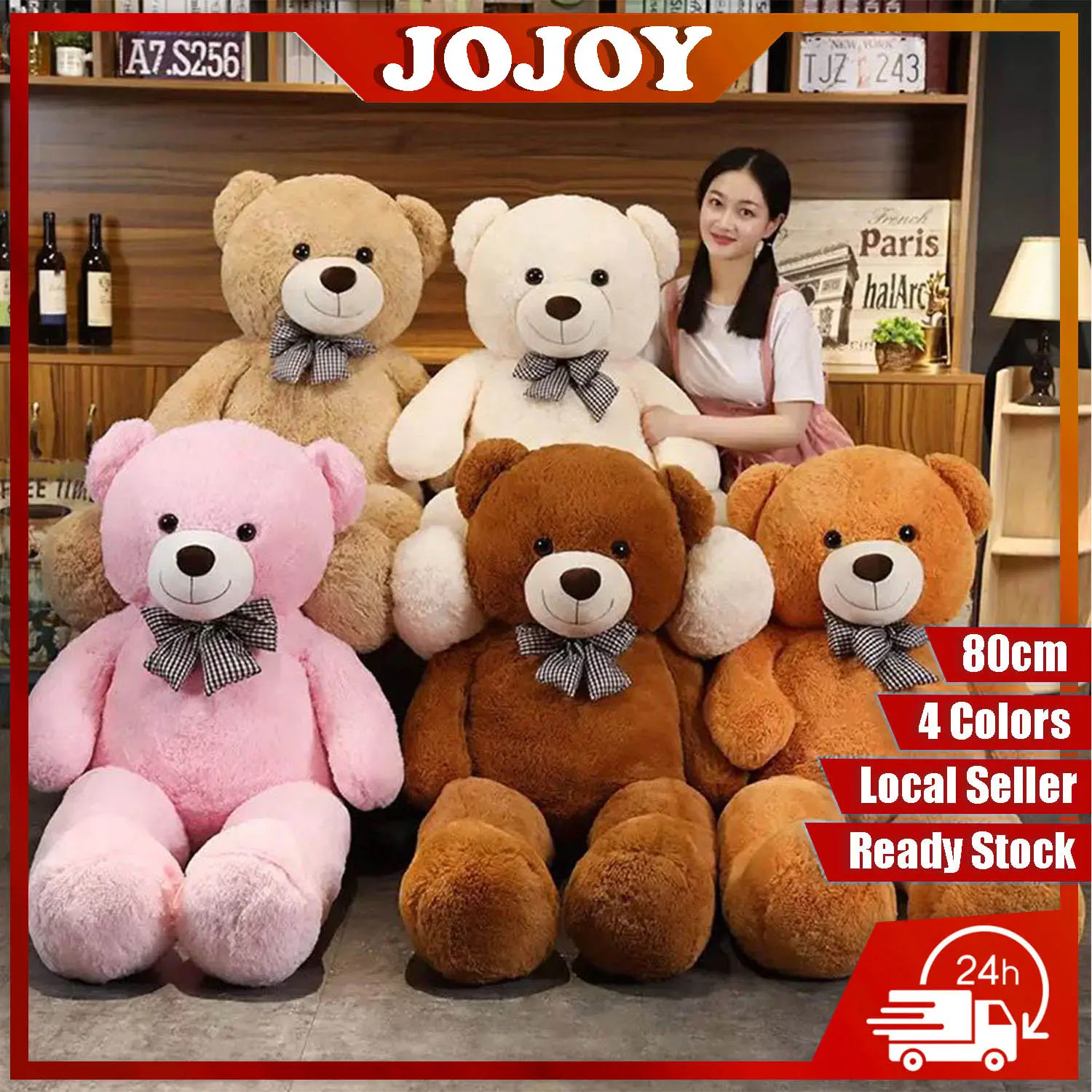 JOJOY 60cm 80cm Teddy Bear Giant Teddy Bear Bear Besar Patung Beruang Murah Cute Doll Stuffed Toys Plush Toys Bear Bears