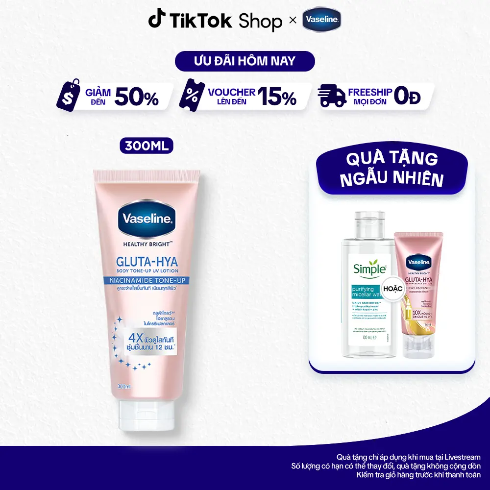 [1] Sữa Dưỡng Da Body Vaseline Gluta-Hya Giúp Da Được Bảo Vệ Và Hỗ Trợ Nâng Tông Da Nữ 300ML Body
