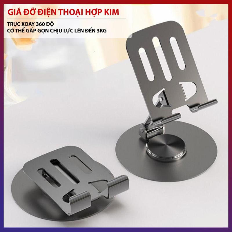 Giá Đỡ Điện Thoại Kim Loại Xoay 360 Chất Liệu Hợp Kim Nhôm, Kệ Điện Thoại Xem Phim Livestream Tiện Lợi