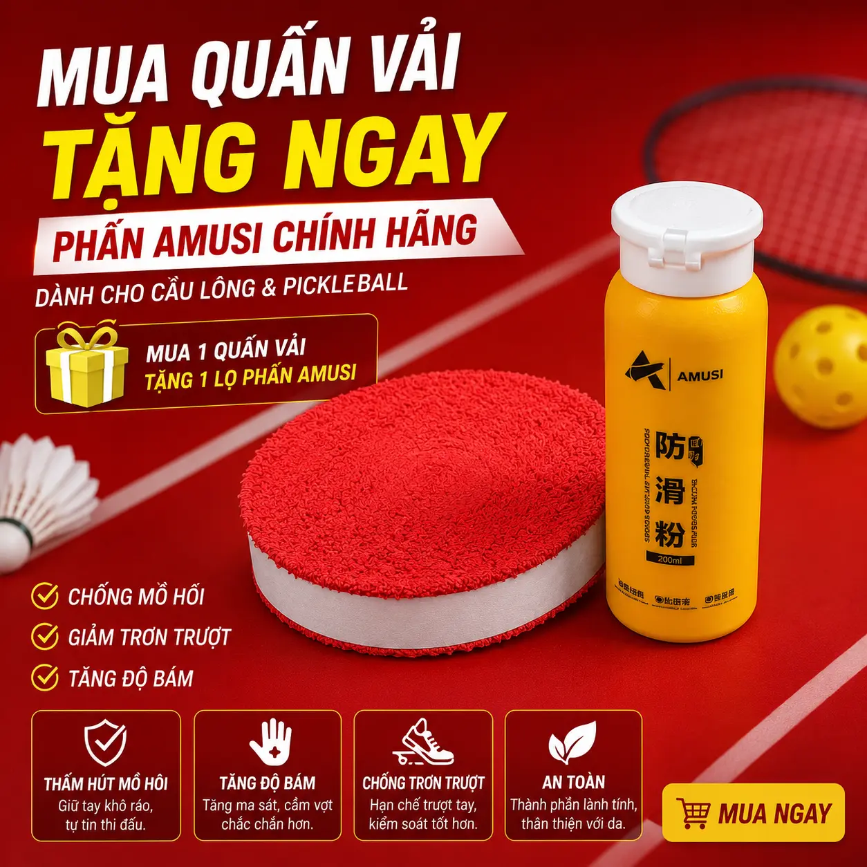 M7a – Quấn Vải Chống Mồ Hôi Tay Loại Dài 10 mét hoặc 5 mét Tặng 1 Lọ Phấn Chống Trơn Amusi Chính Hãng