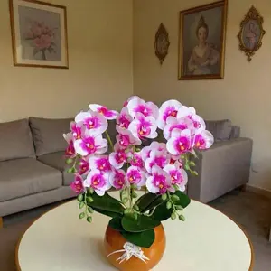 BUNGA ANGGREK LATEX FILM PREMIUM TANAMAN BUNGA HIAS MEJA RUANGAN 6 Cabang Vas Bola dm 18cm Tinggi 45cm Mudah Dibersihkan Cocok Untuk Dekorasi Rumah atau Kantor Pot