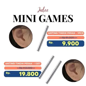 JULEE [Perak Murni S999] Mini Games Anting-anting Tindik Perak 999 | Terbuat dari jarum perak, cocok untuk telinga yang ditindik untuk mencegah lubang tindik tertutup.