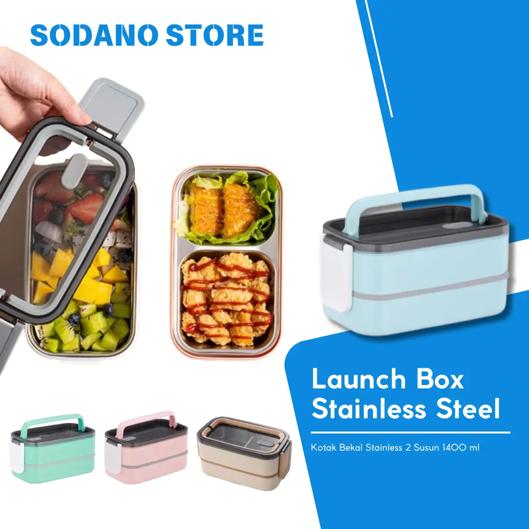 Kotak Bekal Makan Stainless Steel 2 Susun Double Layer Anti Tumpah Tahan Panas Bebas BPA Free / Kotak Bekal Anak Sekolah Kerja Gratis Sendok Dan Sumpit Makan
