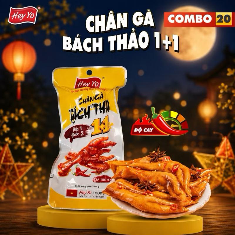 [Tặng Muối Chấm] Hey Yo Combo 20 Gói Chân Gà Cay Bách Thảo 1+1 70g Ăn Vặt Food