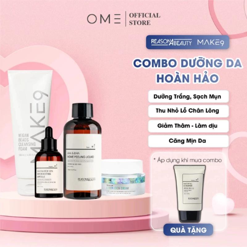 【Combo 4 Sản Phẩm Giúp Dưỡng Trắng Da Giảm Mụn Thâm, Thu Nhỏ Lỗ Chân Lông, Trắng Da Căng Mịn ReasonAbeauty | Skincare  Serum Massage Toner