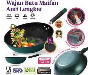 LACOOK Wajan Batu Medis Anti Lengket Tahan Gores 32 Cm Lebih Tebal dan Tinggi Bisa Untuk Kompor Gas Dan Kompor Listrik COD