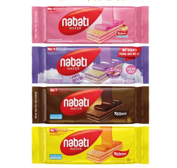 Bịch 10 gói bánh Nabati kem xốp vị dâu khoai môn phô mai và phô mai lạo 170g 10 gói x 17g