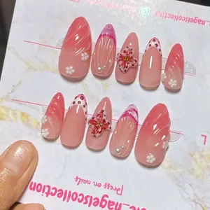 PRESS ON NAILS DESIGN BEACH PINK NUDE FREE LEM GEL DAN 1 PAKET TOOLKIT