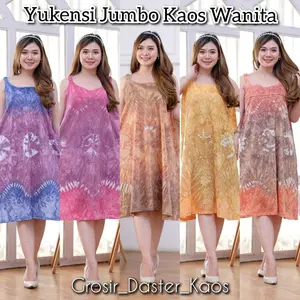 Yukansee Kaos Ukuran Jumbo Motif Abstrak Nyaman Tidur Dress Dewasa Katun Midi Kain Busui Bawah Lutut untuk Wanita Pendek Remaja Selutut