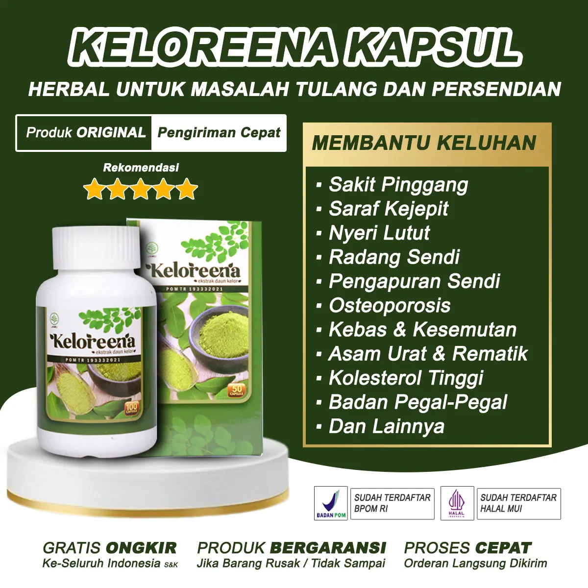Herbal Untuk Sakit Pinggang Saraf Kejepit Nyeri Lutut Radang Sendi Kebas Kesemutan CTS Kolesterol Vitamin Tulang Keloreena Kapsul Original