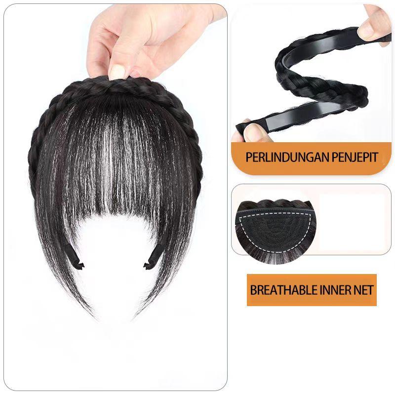PONI BANDO KEPANG Wig Bando Poni Wanita Clip Headband Poni Palsu Anti Slip dan Nyaman dipakai Wig Poni Rambut Palsu Tulang Ikan 8