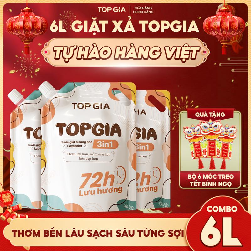   TẶNG MÓC TREO TẾT   MUA 3L TẶNG 3L  6L nước giặt xả TOPGIA hương Lavender lưu hương thơm lâu dịu nhẹ an toàn cho da làm sạch tốt làm bền màu quần áo nxl thơm bền lâu sạch sâu từng sợi nmh 