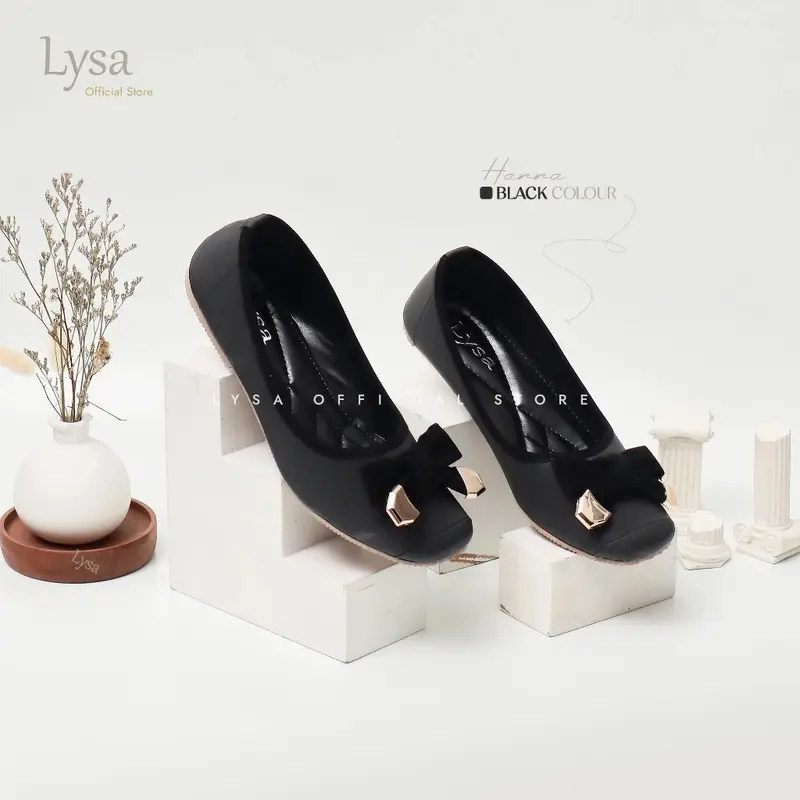 Lysa Sepatu Flat shoes Wanita Korea Hanna Empuk Premium Variasi Besi Gold - Hf21 Black Cewek 4