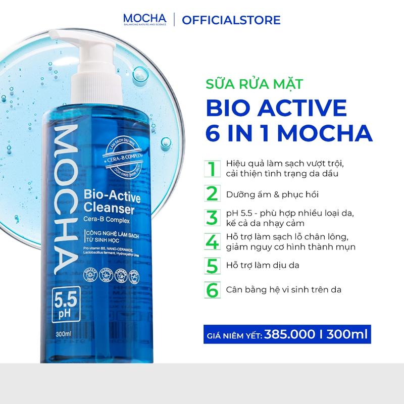  MOCHA Sữa Rửa Mặt Bio Active 6 in 1 Mocha 300ml pH 5.5 Dưỡng Ẩm Phục Hồi Cho Mọi Loại Da Skincare 
