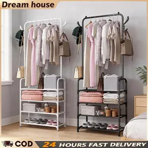 [COD] Stand Hanger Rak Baju Gantung Besi 4 Susun Rak Sepatu Multifungsi Gantungan Tas Topi Wardrobe Organizer Lemari Pakaian Terbuka Minimalis Kokoh Anti Karat Tempat Penyimpanan Baju Anak Kos Laundry Bedroom Furniture Murah