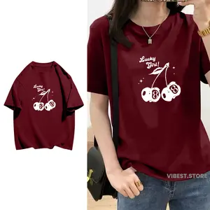 VIBEST Kaos Wanita Lengan Pendek Distro Skena | Atasan Wanita Jumbo - Lucky Girl