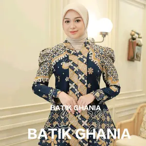 Blus Batik Wanita Modern Atasan Batik Wanita Baju Batik Kantor lengan panjang by batik ghania Katun Kerja Cewek Dewasa Seragam Busui Hem Motif
