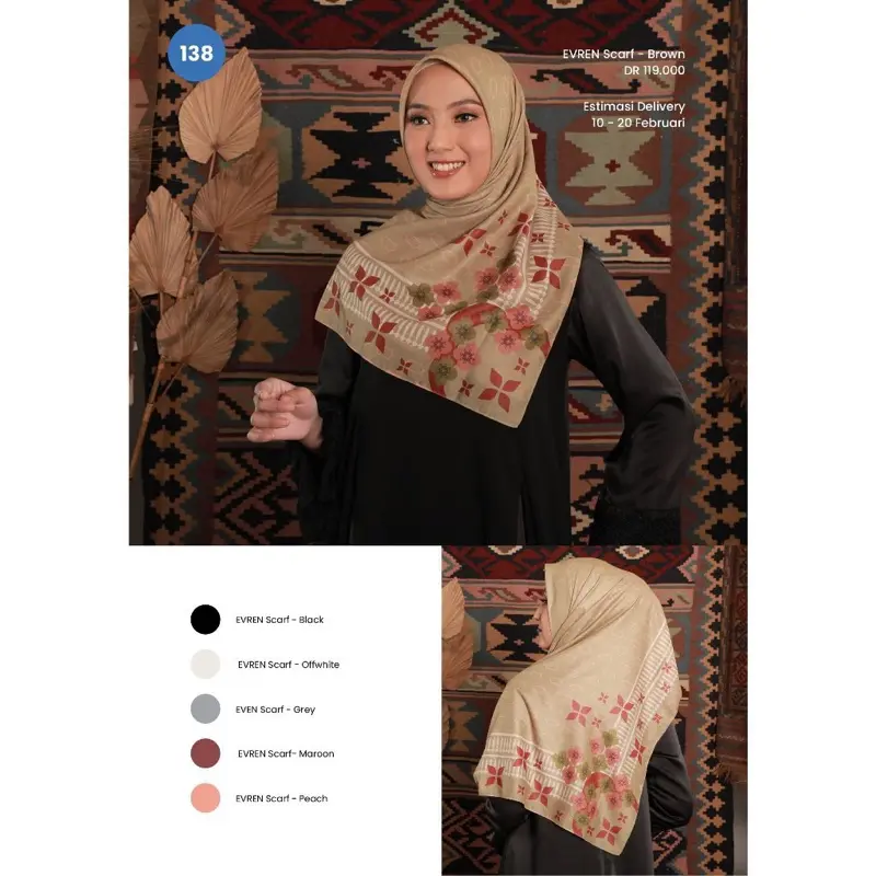 Hijab persegi ZOYA EVREN segiempat bahan lembut jahit tepi no tag 5