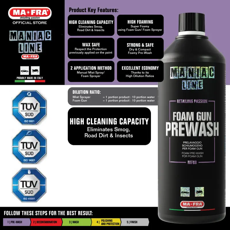 Mafra Maniac Line Foam Gun Prewash 1L (Safe Powerful Dry Compact Foam prevent swirl and micro scratches)
