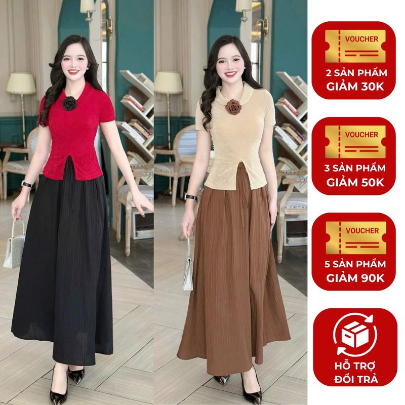  Chân váy nữ lẻ  KHÔNG ÁO  thiết kế Nhật Vy dáng xoè đơn giản bigsize công sở văn phòng dự tiệc quà tặng vợ mẹ màu đen đỏ nâu - D3507 