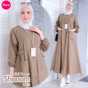 SHANUM GAMIS MIDI DRESS WANITA TERBARU LINEN RAMY PREMIUM
