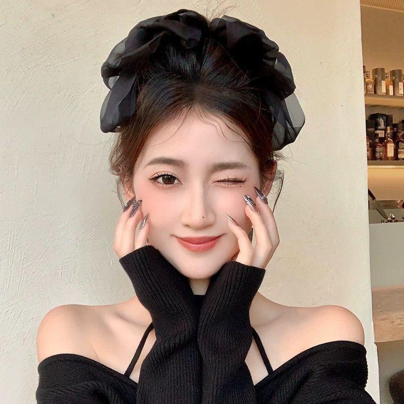 Kẹp Tóc Lò Xo Trên Đầu Hình Nơ SS24, Thích Hợp Sử Dụng Hàng Ngày, Phong Cách Ngọt Ngào, Phụ Kiện Tóc Lưới Hoa Women Voan Xốp