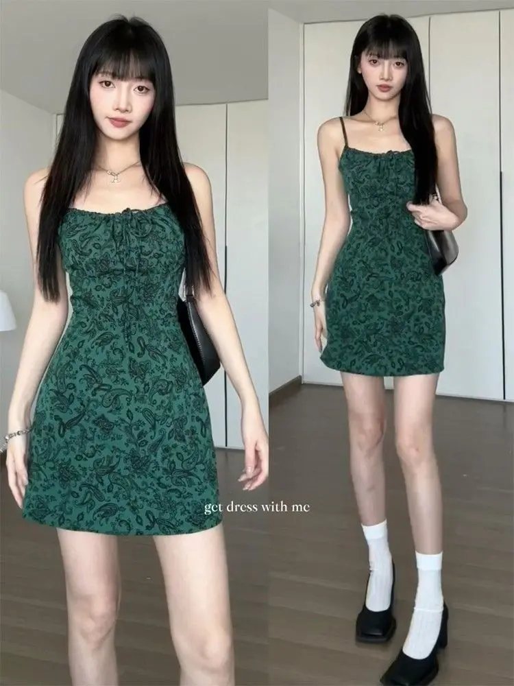 Váy Hoa, Phong Cách Trà Break, Không Tay, Dây Đeo, Thiết Kế Xẻ Từng Mảnh, Dáng Ôm, Mặc Thường Ngày Và Thời Trang Mùa Hè, Bó Eo, Váy Quấn Mông