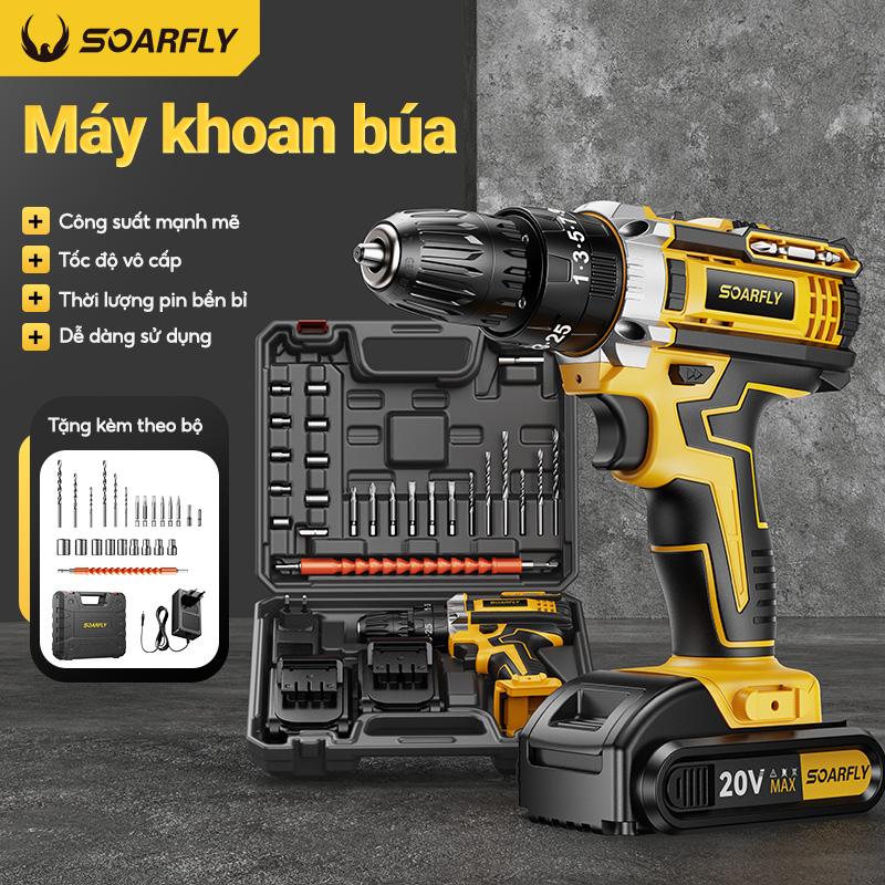 SOARFLY Máy Khoan Dùng Pin máy khoan cầm tay Chuẩn Pin 5 Cell - Hàng Chuẩn Lõi Đồng Chuyên Dụng - tua vít điện 20V,điều chỉnh tốc độ vô cấp,tặng kèm hộp dụng cụ