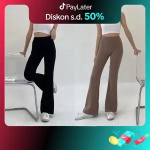 EFEME - Flare Pants - Highwaist Flare Pants - Kulot Highwaist Cutbray Scuba Pinggang Karet Nyaman Celana Panjang Bawahan Basic Loose Formal Casual Simple high waist