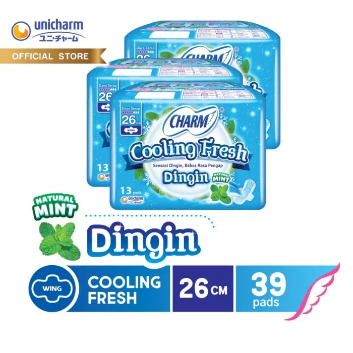 Charm Pembalut Cooling Fresh Wing Long 26cm 13 pads - 3 packs 0