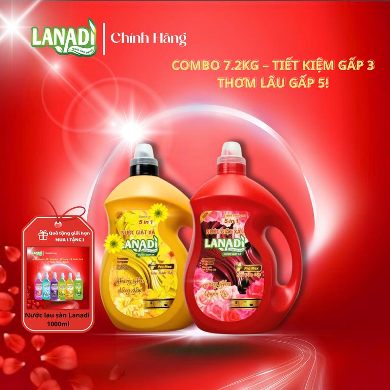  LANADI Combo 2 Nước Giặt Xả Pro Max 5in1 7.2kg - Hương Nước Hoa Siêu Thơm Lưu Hương 72H Giảm 39% Tiết Kiệm Hơn 