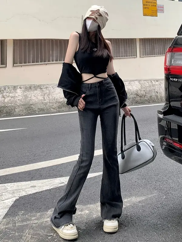 HAZO JEANS-Cargo Jeans Khaki baru versi Highwaist Loose Celana Jeans Wanita Korea Muda Panjang Retro Straight 6