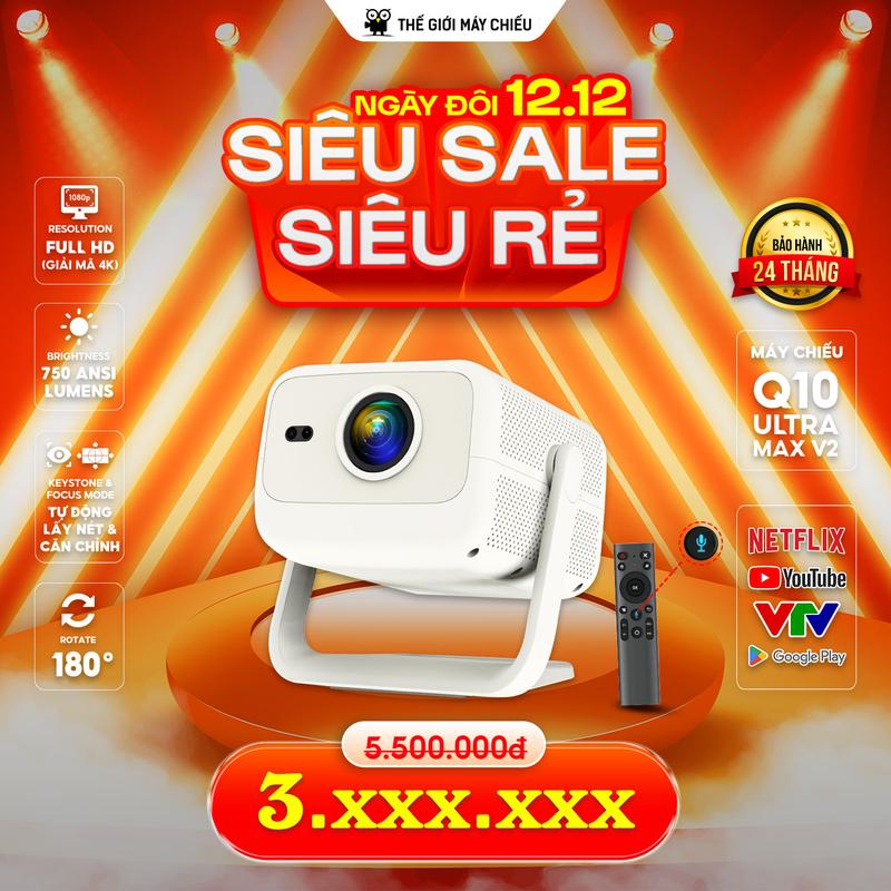 New Máy chiếu Xem Phim Q10 UTRA MAX Version 2 Full HD 1080P Hỗ trợ giải mã 4K - Led Kem
