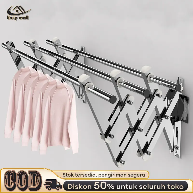 Jemuran Baju Tempel Dinding 200CM Jemuran Lipat Dinding Stainless Steel Jemuran Baju Pakaian Dinding Rak