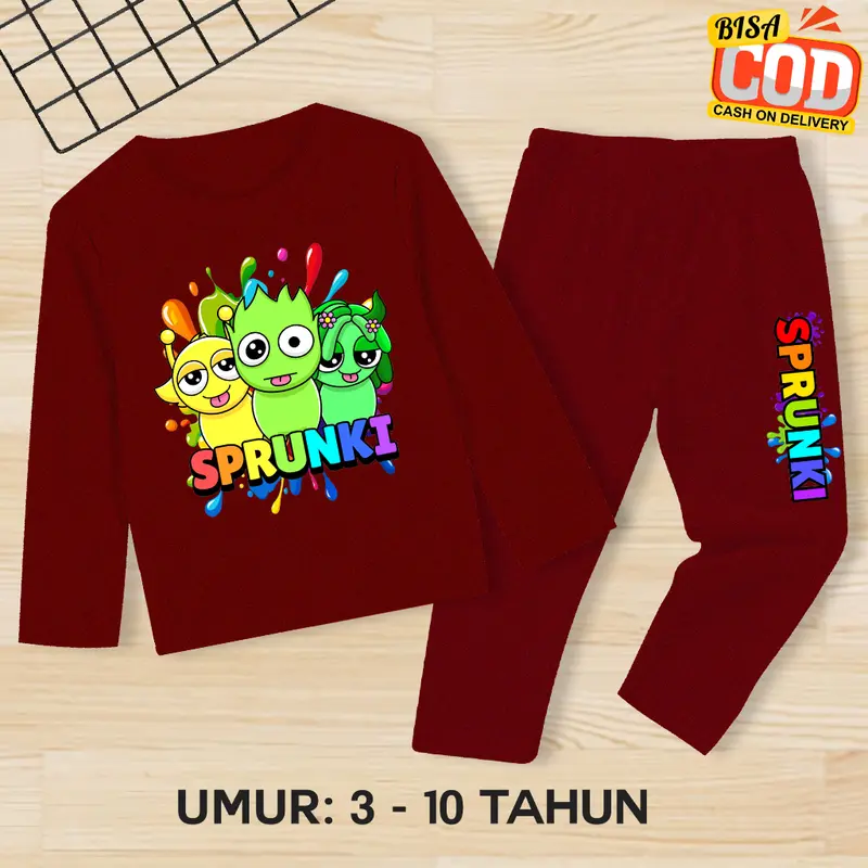 Setelan Sprunki Lucu Anak Laki-Laki/Perempuan Umur 3-10 Tahun Baju Sprunki Celana Panjang 3