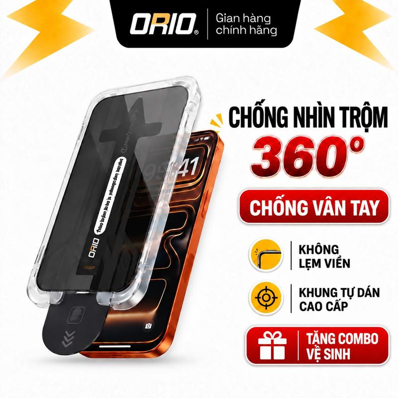 Kính Cường Lực iPhone OR06 Khung Tự Dán Chống Nhìn Trộm 360° + Chống Vân Tay
