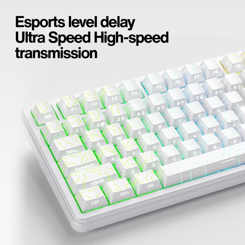 LANGTU T88 Pro Custom Mechanical Keyboard Tri Mode Wireless White Contour Lines RGB Backlit Gasket Pro 88 Keys 4
