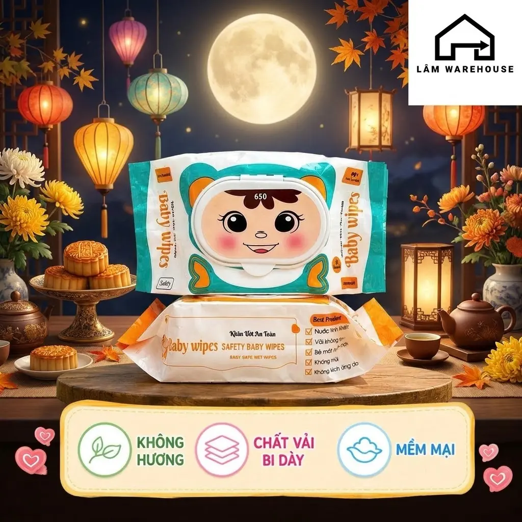 Combo 10 Gói Khăn Ướt Gấu 300g-350g Baby Wipes Khổ Lớn Vải Bi Dày Không Hương Liệu An Toàn Cho Da Nhạy Cảm - LÂM WAREHOUSE