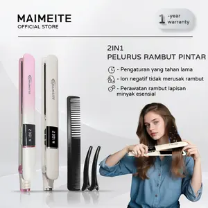 MAIMEITE Pelurus Rambut Keriting (2 in 1) Pemanasan 20 detik Pelindung Rambut Pengeriting Rambut Alat Pengeriting Rambut Otomatis