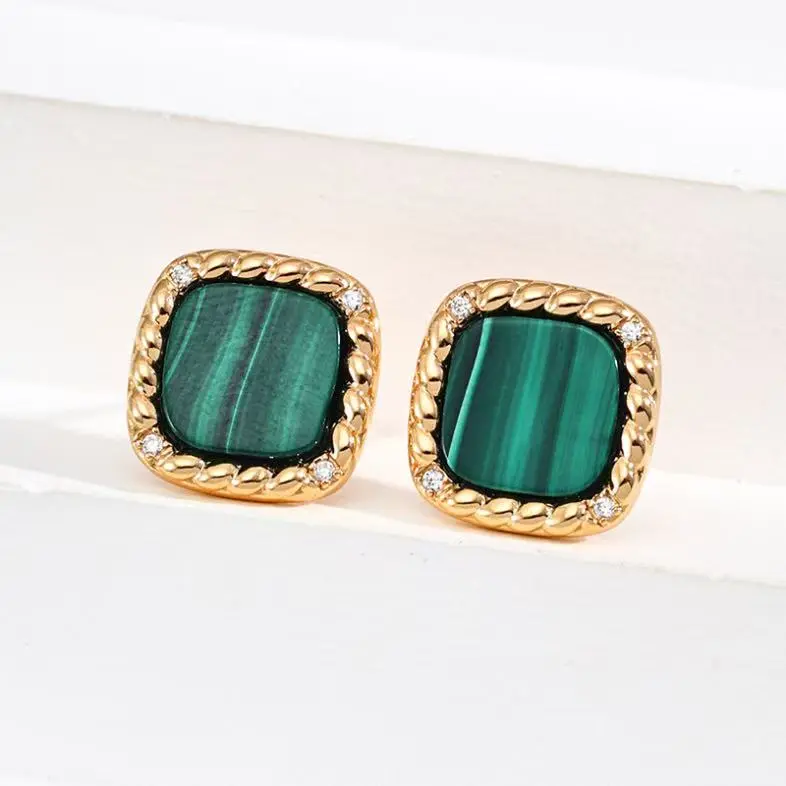 Vintage Peacock Stone & Zircon Stud Earrings in S925 Silver