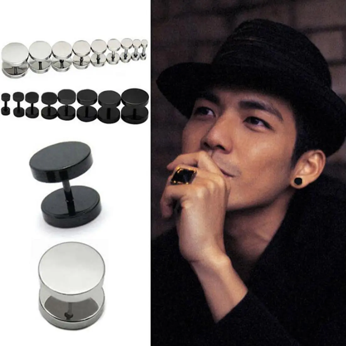 Khuyên Tai Đinh Tán Hình Thanh Tạ, Unisex, Dành Cho Nam Và Nữ, Phong Cách Punk Gothic, Chất Liệu Thép Không Gỉ, Màu Đen Và Bạc, 1 Đôi