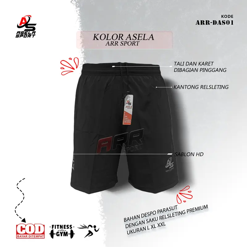 DAS01 Celana Pendek Despo Parasut Sport Elastis Dewasa Celana Pendek Hitam Pria 1