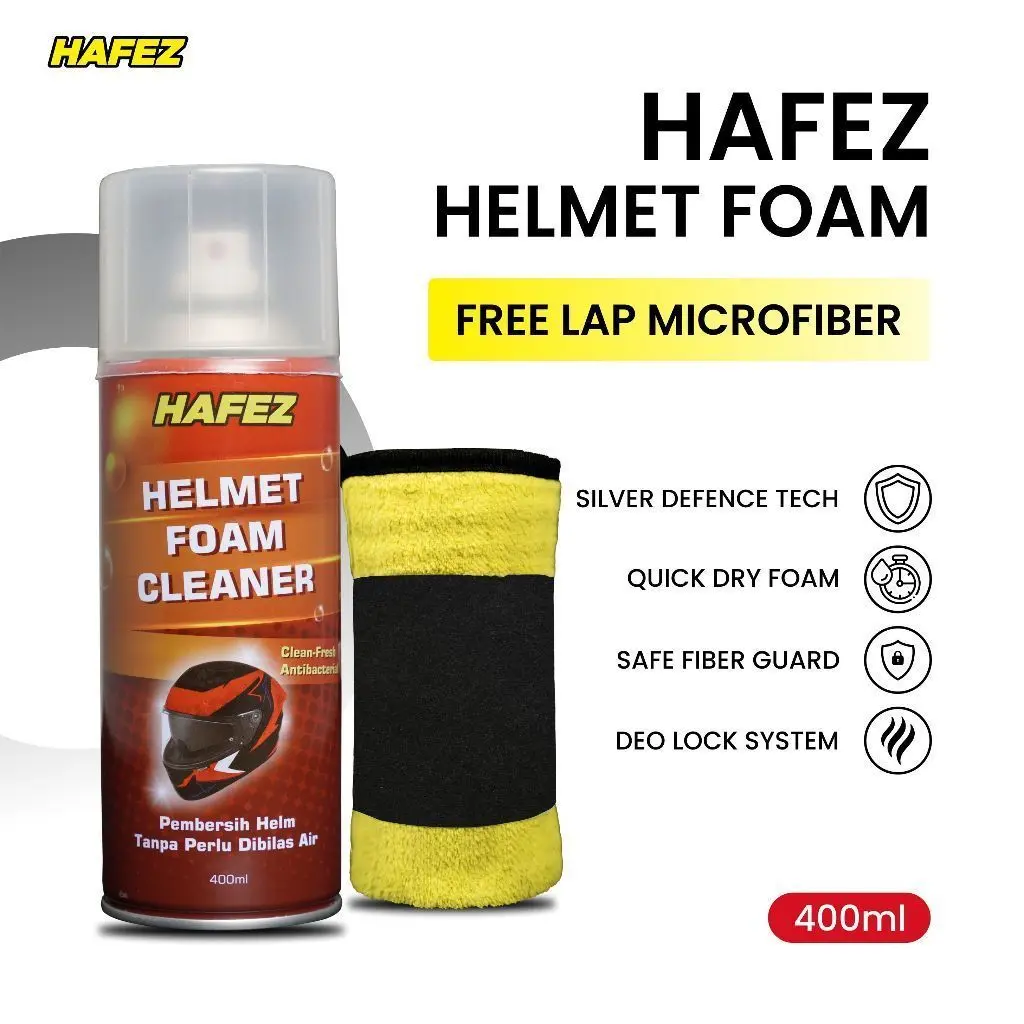 PROMO BELI HAFEZ HELMET FOAM CLEANER GRATIS KAIN LAP MICROFIBER untuk Pembersih Helm dan Menghilangkan Bau Helm