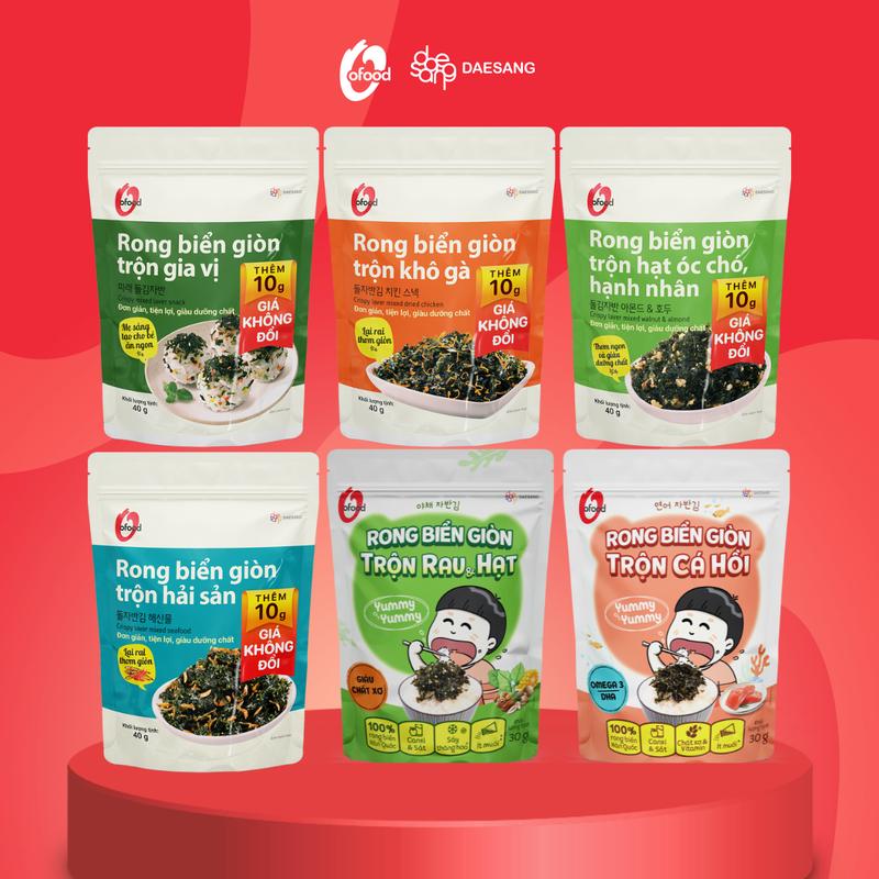 Rong biển giòn trộn 6 vị gia vị khô gà hải sản hạt óc chó hạnh nhân cá hồi rau hạt O'food 30g-40g Snack Ăn Vặt