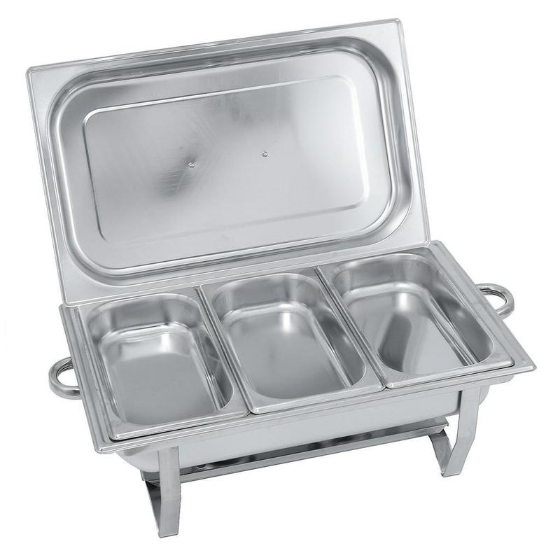 Product Introduction of 9L 3 Plates Foldable Stainless Steel Square Buffet Stove Dish Set Container Food Warmer Chafing Dish Full Buffet 17