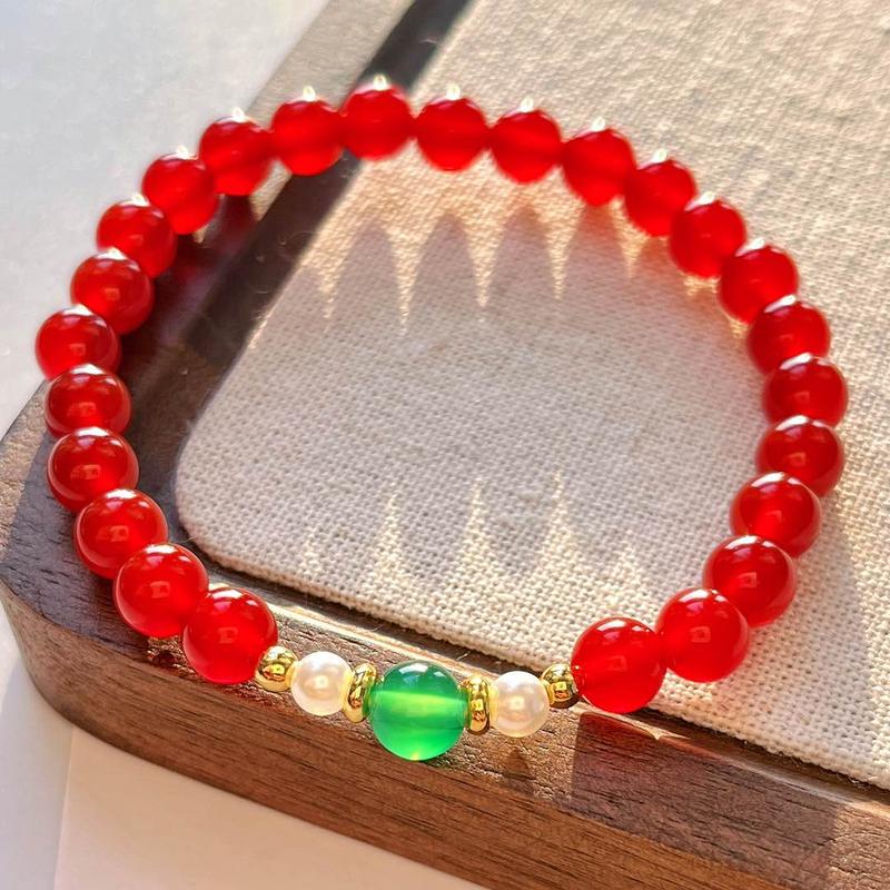 Vòng Tay Đính Cườm, Thiết Kế Kiểu Dáng Đẹp Và Đơn Giản Màu đỏ. Xanh lá cây. Vòng Tay Cổ Điển Dành Cho Nữ Phụ kiện trang sức cho trang phục hàng ngày. Cao Su Móc Khóa Móc Khoá Đinh 0