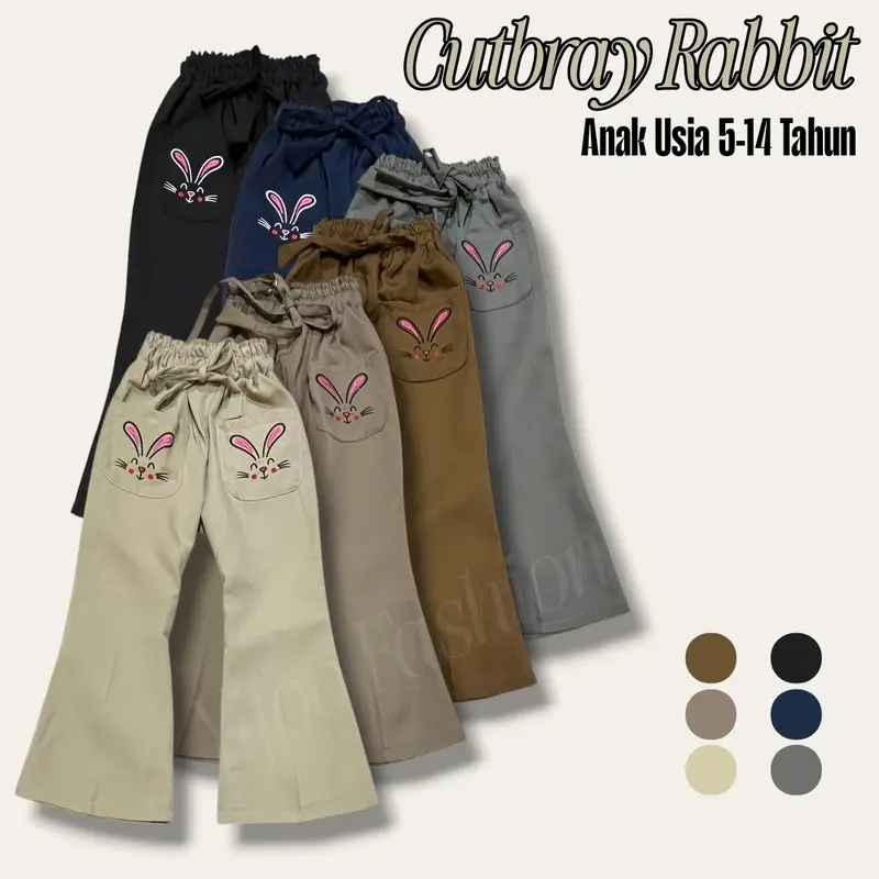 Celana Cutbray Anak Perempuan Usia 5-14 tahun Model Kantong Bordir Rabbit - YIFOO FASHION 1