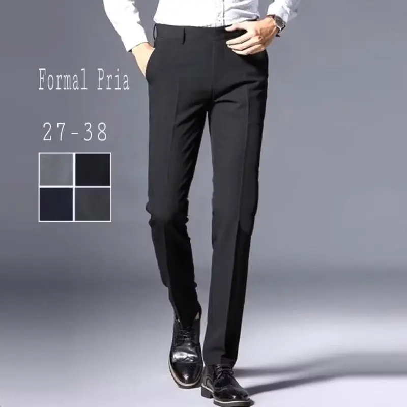 Celana Kantor Formal Slimfit Pria Panjang Kerja Dewasa Casual Hitam Chino Abu Muda Kain Navy 0